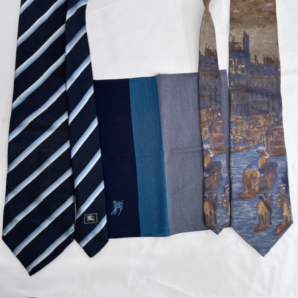 Set: 2 Neckties Burberry Blue  & Raffaello  Italy +1 Burberry  Handkerchief (54 - Picture 5 of 16